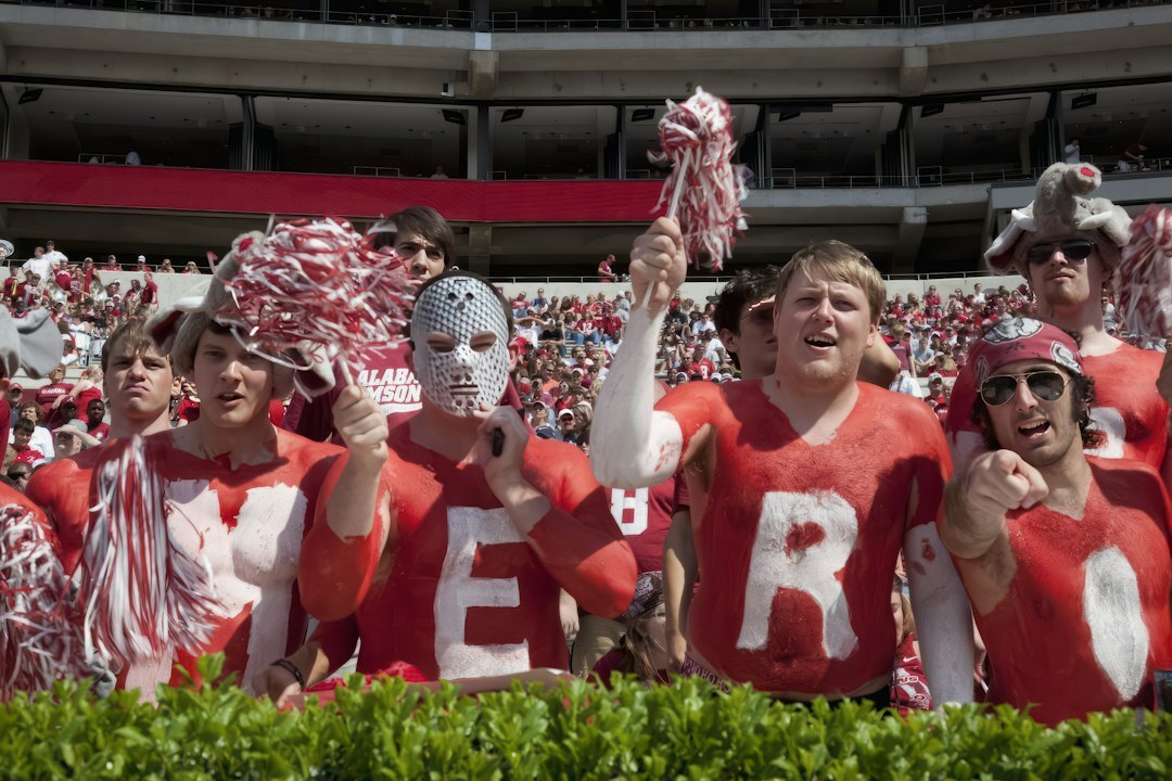 group of fans cheering